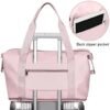Large Travel Tote Bag, Waterproof Expandable Duffel Gym Tote Bag,Weekender Carry On Overnight Bags for Women with Trolley Sleeve Wet Pocket,travel duffel bags,Pink - Image 5