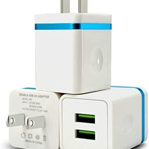 USB Wall Charger, CUGUNU 3-Pack 2.1A/5V Dual Port USB Plug Power Adapter Charging Block Cube Compatible with iPhone 14/13/12/11 /Pro Max/X/8/7/6 Plus, Samsung, Moto, Kindle, Android Phone - Blue