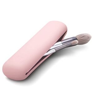 FERYES Travel Makeup Brush Holder, Silicon Trendy and Portable Cosmetic Face Brushes Holder, Soft and Sleek Makeup Tools Organizer for Travel-Pink…