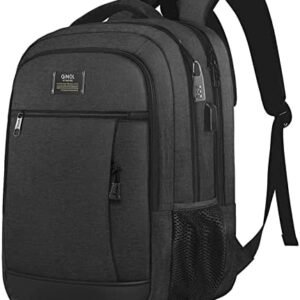 QINOL Travel Laptop Backpack Anti-Theft Work Bookbags With Usb Charging Port, Water Resistant 15.6 Inch College Computer Bag for Men Women, Black