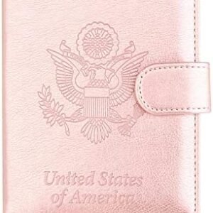 TOURSUIT RFID Passport and Vaccine Card Holder Combo, Travel Document Holder Case Cover, Leather Travel Passport Wallet Organizer Women with Vax Vaccination Card Protector Slot (Rose Gold)