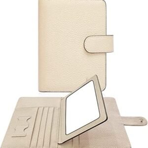 Passport Holder Genuine Leather Passport Wallet RFID Blocking for Men and Women Designer Passport Cover with Snap Closure Fit for 4 X 3 Inches Immunization Record Card Beige