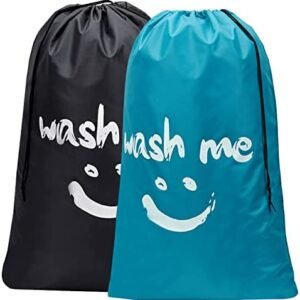 HOMEST 2 Pack XL Wash Me Travel Laundry Bag, Dirty Clothes Organizer, Large Enough to Hold 4 Loads of Laundry, Easy Fit a Laundry Hamper or Basket