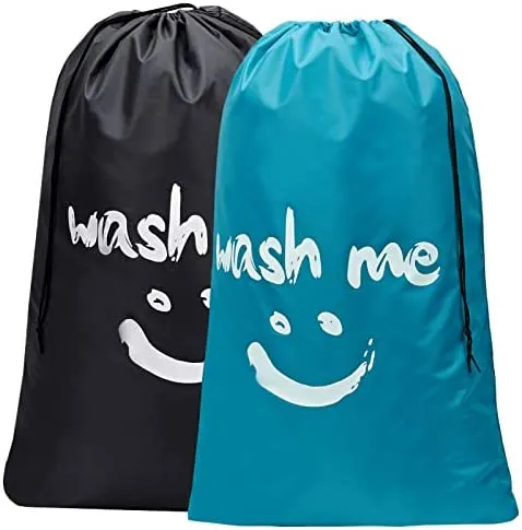 HOMEST 2 Pack XL Wash Me Travel Laundry Bag, Dirty Clothes Organizer, Large Enough to Hold 4 Loads of Laundry, Easy Fit a Laundry Hamper or Basket