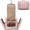 BAGSMART Toiletry Bag for Women, Travel Toiletry Organizer with hanging hook, Water-resistant Cosmetic Makeup Bag Travel Organizer for Shampoo, Full Sized Container, Toiletries, Pink