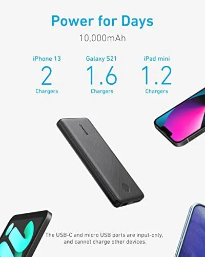 Anker Portable Charger, 313 Power Bank (PowerCore Slim 10K) 10000mAh Battery Pack with USB-C (Input Only) and High-Speed PowerIQ Charging Technology for iPhone, Samsung Galaxy, and More. - Image 2