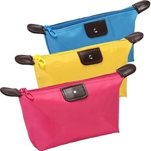 Lanyoshe 3PCS Cute Small Makeup Bags, Waterproof Mini Zipper Cosmetic Bags, Portable Toiletry Bag Luggage Accessories for Travel Women Girls(Blue, Yellow, Rose Red)