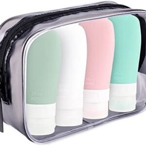 Portable Travel Bottles, INSFIT TSA Carry On Approved Toiletries Containers, 3 Ounce Leak Proof Squeezable Silicone Tubes, Refillable Travel Accessories for Shampoo Body Wash Liquids 4 PacK