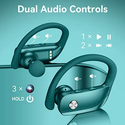 Wireless Earbuds Bluetooth Headphones 48hrs Play Back Sport Earphones with LED Display Over-Ear Buds with Earhooks Built-in Mic Headset for Workout Green BMANI-VEAT00L - Image 4