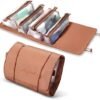 Makeup Bag Travel Cosmetic Bag, Roll Up Travel Toiletry Bag for Women, Makeup Travel bag, Travel Makeup Organizer Hangable, 4 Removable Storage Bags, Waterproof, Bathroom Accessories (Khaki)