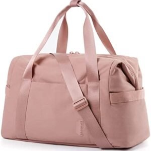 Weekender Bags for Women, BAGSMART Duffle Bag for Travel Duffel Bags, Carry on Overnight Bag,Gym Bag with Trolley Sleeve,USB Charging Port, Dark Pink