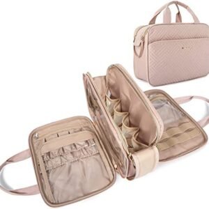 BAGSMART Large Toiletry Bag, Travel Toiletry Bag Water-resistant Makeup Cosmetic Organizer Bag for Full Sized Toiletries, Makeup Brushes, Accessories, Soft Pink