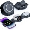 3 in 1 Charging Station for Apple Multiple Devices, Hicober Travel Wireless Charger for Magsafe Charger Foldable Stand Compatible for Apple Watch/iWatch/Airpods/for iPhone 14 13 12 Pro Max Black