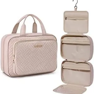 BAGSMART Toiletry Bag Hanging Travel Makeup Organizer with TSA Approved Transparent Cosmetic Bag Makeup Bag for Full Sized Toiletries (Baby Pink-Basic, Medium)