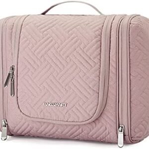 BAGSMART Toiletry Bag, Travel Toiletry Organizer with hanging hook, Water-resistant Cosmetic Makeup Bag Travel Organizer for Shampoo, Full Sized Container, Toiletries, Pink