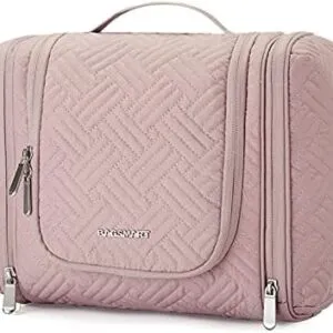 BAGSMART Toiletry Bag, Travel Toiletry Organizer with hanging hook, Water-resistant Cosmetic Makeup Bag Travel Organizer for Shampoo, Full Sized Container, Toiletries, Pink