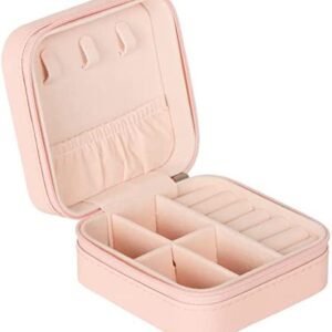 GOTDYA PU Leather Small Travel Jewelry Case,Portable Jewelry Box with Zipper for Organized and Storing Jewelry,Light Pink