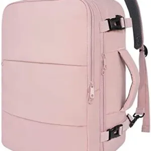 Travel Backpack for Women, Carry On Backpack with USB Charging Port & Shoe Pouch, TSA 15.6inch Laptop Backpack Flight Approved, College School Bag Casual Daypack for Weekender Business Hiking, Pink