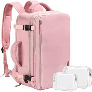 Beraliy Large Travel Backpack for Women, Airline Approved Carry On Backpack,17'' Laptop Backpack, Waterproof Personal Item Bag Durable Outdoor Daypack for College Weekender Business Hiking, Pink