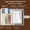 Passport Holder Genuine Leather Passport Wallet RFID Blocking for Men and Women Designer Passport Cover with Snap Closure Fit for 4 X 3 Inches Immunization Record Card Beige - Image 3