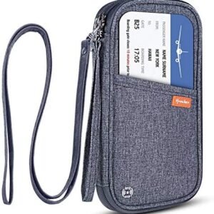 RFID Blocking Family Passport Wallet Holder Waterproof, Travel Document Organizer Credit Card Clutch Bag for Men Women (Grey)