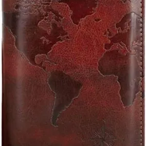 kandouren RFID Blocking Passport Holder Cover Case,travel luggage passport wallet made with Brown Map Crazy Horse PU Leather for Men & Women
