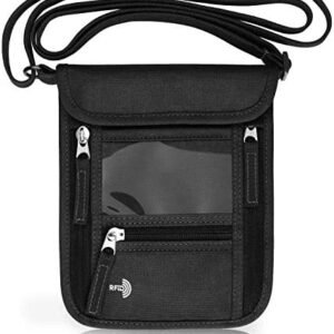 WALNEW Passport Holder Neck Pouch Travel Neck Wallet with RFID Blocking – 7 Pockets with Adjustable Neck Strap to Keep Your Passport Document and Credit Card Safe