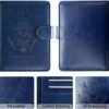 RSAquar Passport Holder for Women and Men, Premium PU Leather Travel Passport Wallet RFID Blocking Passport Cover Travel Documents Organizer with Pen Holder, Blue - Image 6
