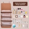 Makeup Bag Travel Cosmetic Bag, Roll Up Travel Toiletry Bag for Women, Makeup Travel bag, Travel Makeup Organizer Hangable, 4 Removable Storage Bags, Waterproof, Bathroom Accessories (Khaki) - Image 6