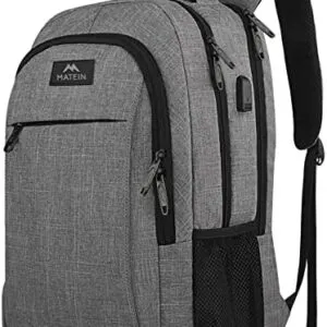 Matein Travel Laptop Backpack, Business Anti Theft Slim Durable Laptops Backpack with USB Charging Port, Water Resistant College School Computer Bag Gifts for Men & Women Fits 15.6 Inch Notebook, Grey