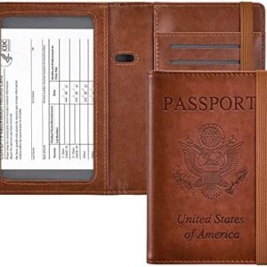 HerriaT Passport and Vaccine Card Holder Combo,Cover Case with CDC Vaccination Card Slot, Leather Travel Documents Organizer Protector, with RFID Blocking, for Women and Men