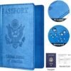 2Pack Passport Holder, Passport and Vaccine Card Holder Combo, Passport Holder with Vaccine Card Slot, Passport Wallet, Passport Cover, Passport Case, Passport Holder for Women Men (C-Sky Blue+Purple) - Image 5