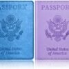 2Pack Passport Holder, Passport and Vaccine Card Holder Combo, Passport Holder with Vaccine Card Slot, Passport Wallet, Passport Cover, Passport Case, Passport Holder for Women Men (C-Sky Blue+Purple)