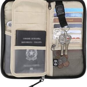 ZOPPEN RFID Travel Passport Wallet & Documents Organizer Zipper Case with Removable Wristlet Strap
