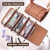 Makeup Bag Travel Cosmetic Bag, Roll Up Travel Toiletry Bag for Women, Makeup Travel bag, Travel Makeup Organizer Hangable, 4 Removable Storage Bags, Waterproof, Bathroom Accessories (Khaki) - Image 2