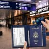 RSAquar Passport Holder for Women and Men, Premium PU Leather Travel Passport Wallet RFID Blocking Passport Cover Travel Documents Organizer with Pen Holder, Blue - Image 2