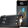 UYAYOHU Portable-Power-Bank-Charger - 40000mAh Power Bank Flashlight 5V3.1A Quick Charge and Built in Out/Input Cables 10W Wireless Charger for Smart Devices and Cell Phones