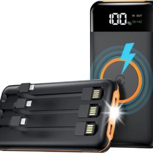 UYAYOHU Portable-Power-Bank-Charger - 40000mAh Power Bank Flashlight 5V3.1A Quick Charge and Built in Out/Input Cables 10W Wireless Charger for Smart Devices and Cell Phones