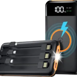 UYAYOHU Portable-Power-Bank-Charger - 40000mAh Power Bank Flashlight 5V3.1A Quick Charge and Built in Out/Input Cables 10W Wireless Charger for Smart Devices and Cell Phones