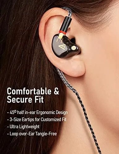 Vibes 201M Wired Headphones with Mic, Noise Cancelling Wired Earbuds Bass Driven HiFi Earphones, Comfortable Secure Fit, Carry Case, Ear Buds Tips, 3.5mm Jack, Braided Cord (Clear Brown) - Image 6