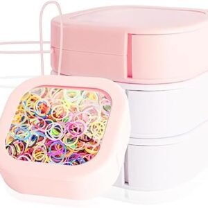 Hair Tie Organizer, 4 Pcs Small Portable Hair Tie Storage Holder Qtip Dispenser for Hair Tie Accessories, Small Items Holder Containers for Home Office Outdoor Travel Organizer, Pink&White