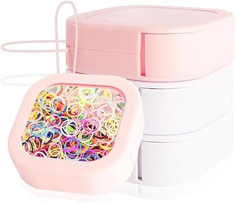 Hair Tie Organizer, 4 Pcs Small Portable Hair Tie Storage Holder Qtip Dispenser for Hair Tie Accessories, Small Items Holder Containers for Home Office Outdoor Travel Organizer, Pink&White