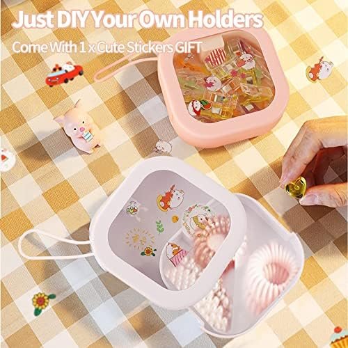 Hair Tie Organizer, 4 Pcs Small Portable Hair Tie Storage Holder Qtip Dispenser for Hair Tie Accessories, Small Items Holder Containers for Home Office Outdoor Travel Organizer, Pink&White - Image 4