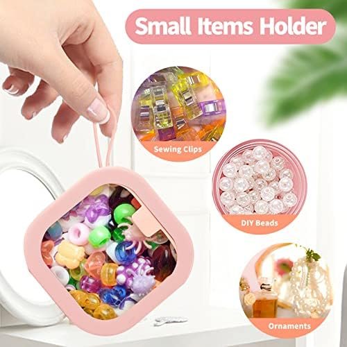 Hair Tie Organizer, 4 Pcs Small Portable Hair Tie Storage Holder Qtip Dispenser for Hair Tie Accessories, Small Items Holder Containers for Home Office Outdoor Travel Organizer, Pink&White - Image 5