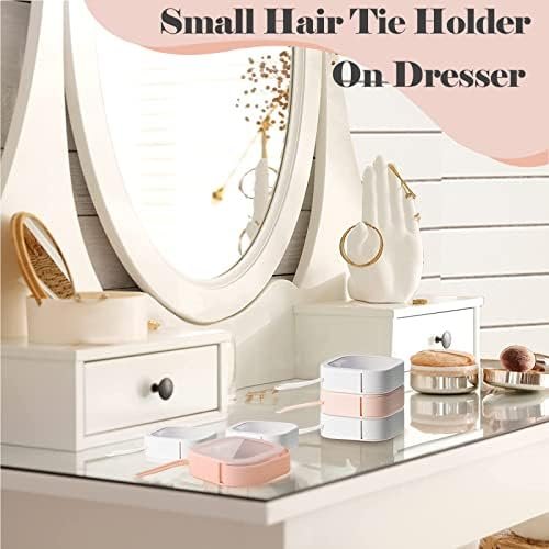 Hair Tie Organizer, 4 Pcs Small Portable Hair Tie Storage Holder Qtip Dispenser for Hair Tie Accessories, Small Items Holder Containers for Home Office Outdoor Travel Organizer, Pink&White - Image 7