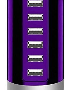 Universal USB Charger 6-Port Desktop USB Charging Station Hub with Smart Identification Technology Compatible with iPhone iPad Cell Phone Tablets(Purple)