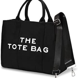 The Canvas Tote Bag for Women with Zipper Closure and Black Striped Lining, Perfect for Travel, Shopping, and School