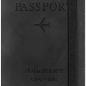 Passport Holder Cover, Wallet RFID Blocking Passport Case, Leather Card Case Passport Cover For Travel Accessories for Women Men-Black