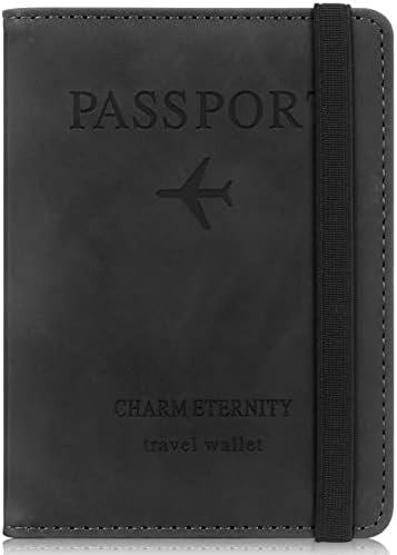 Passport Holder Cover, Wallet RFID Blocking Passport Case, Leather Card Case Passport Cover For Travel Accessories for Women Men-Black