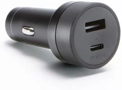mophie 42W Dual USB-C + USB-A Car Charger, Universal AUX Compatibility, LED Indicator, Fast Charging, Multi-Device
